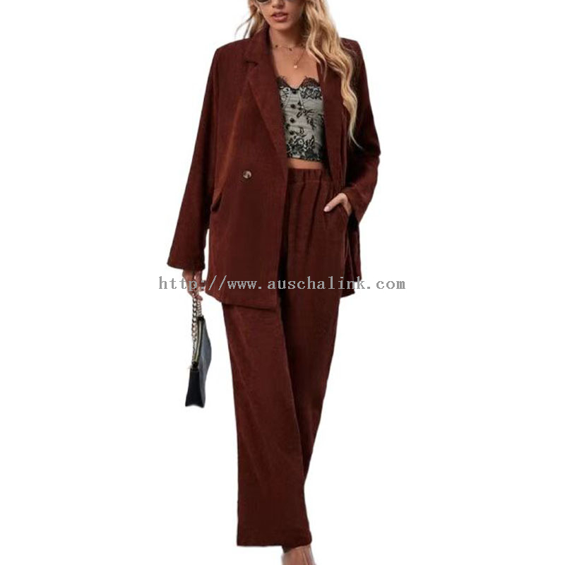 High Quality Double Breasted Corduroy Blazer And Trousers in A Two Piece Professional Suit for Women
