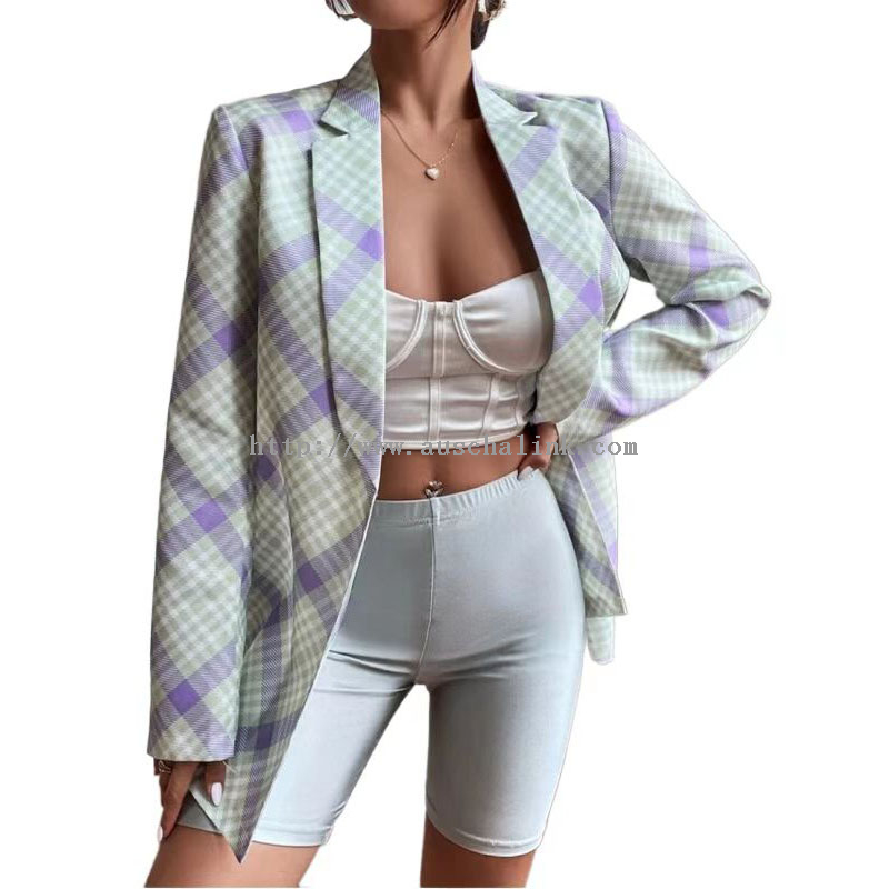 2022 New Design Long Multi-coloured Lapel Plaid Print Cardigan Formal Suit for Women