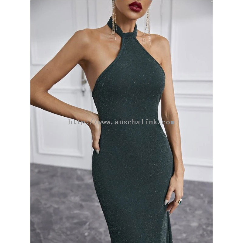 2022 New Sleeveless Solid Color High-waisted Backless Sequins Necktie Sexy Evening Dress for Women