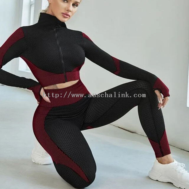 Fashion Casual Long Sleeve Tight Height Elastic Zipper Texture Activewear Set