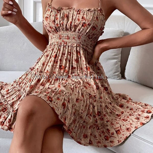 High quality flower high waist halter lotus lace halter layer casual dress for women