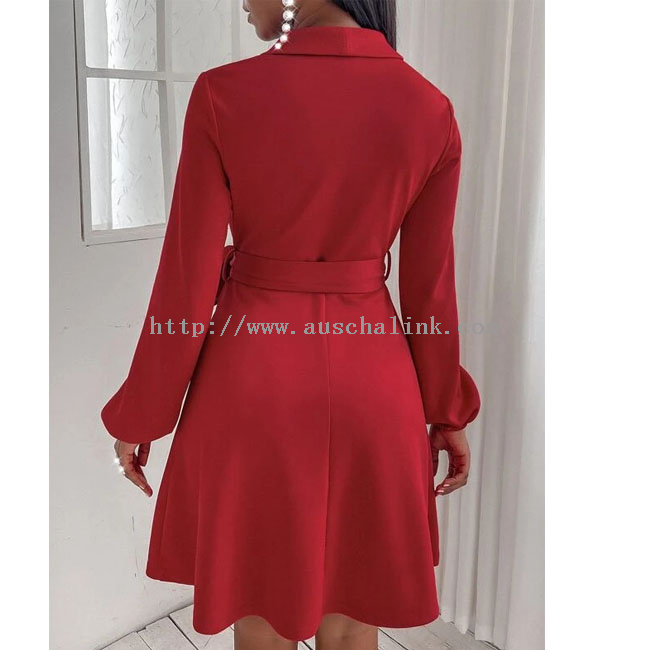 OEM/ODM Elegant Cape Collar Solid Color High Waist Bell Belt Office Casual Dress for Women