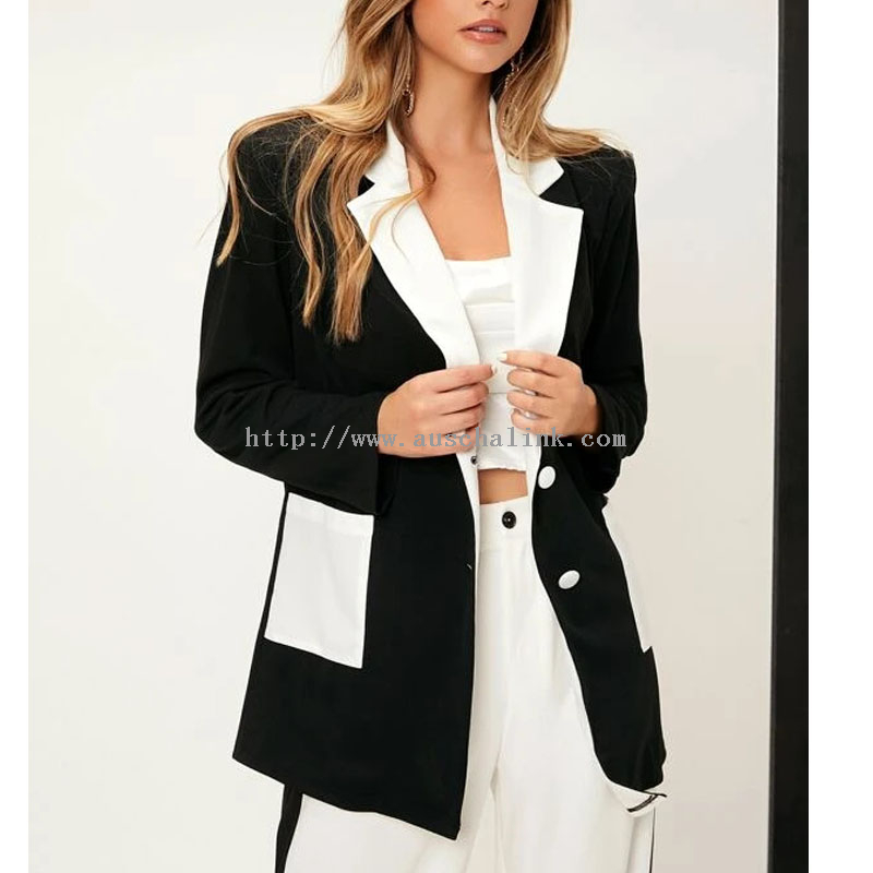 2022 New Design Lapel Color Button Front Double Pockets Elegant Suit Jacket for Women