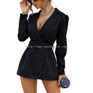 High quality spring and autumn long sleeve lapel double breasted bubble sleeve belt professional suit women