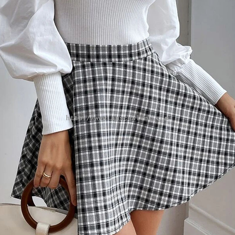 New Spring/summer High-waisted Multi-colored Plaid Printed A-line Skirt for Women