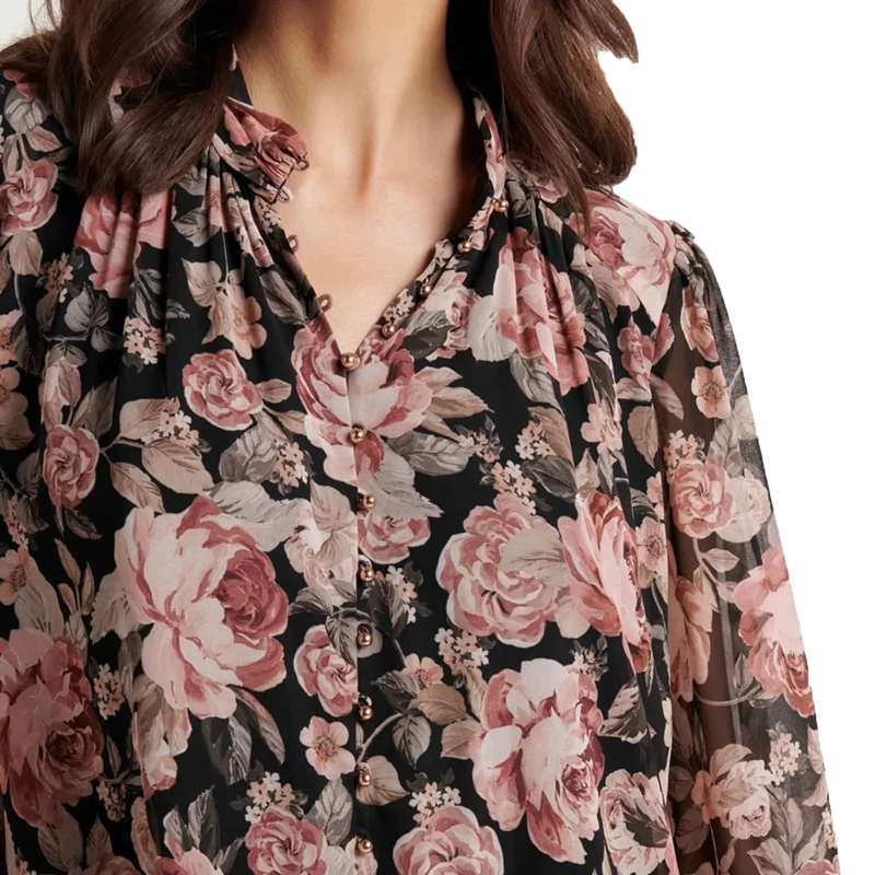 Women Floral Button Detail Blouse Shirt
