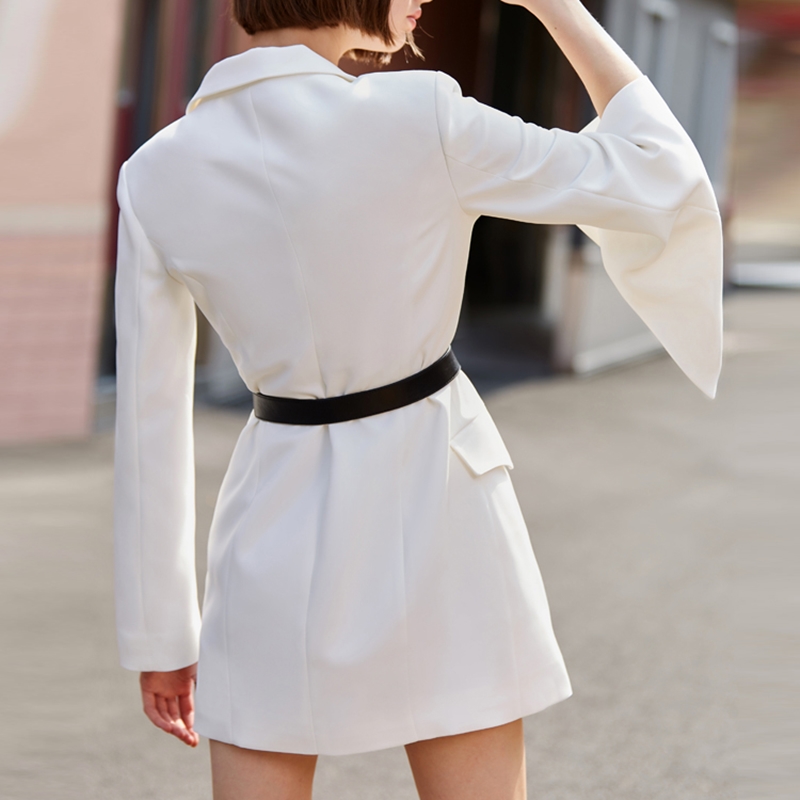 OEM Custom 2022 Office Flare Sleeve White Double Breasted Women's Blazer and Skirt