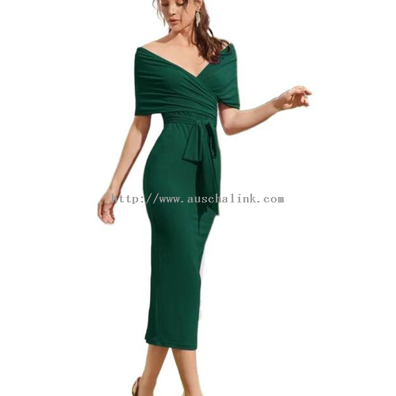 OEM/ODM Ruffle Detail Slit Thigh Strap High Waist Slim Elegant Evening Dress for Women