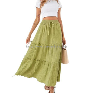 2022 Summer High Waist Drawstring Parallel Crepe Hem Elegant Skirt for Women