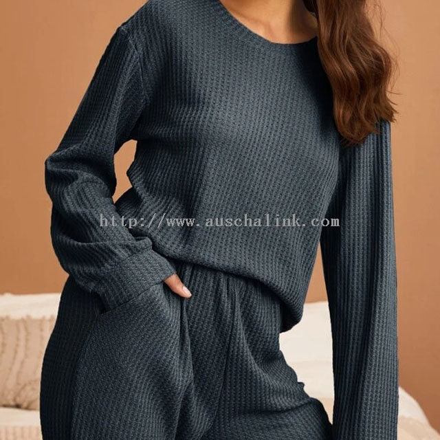 2021 NEW Solid Color Round Neck Waffle Knit Casual And Comfortable Loungewear Sets for Women