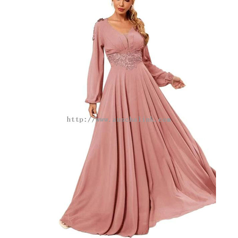 Newly Designed High-waisted Lace Trim Applique Long A-word Trumpet Evening Dress for Women