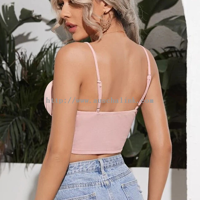 New Design Summer Ribbed Knit Lace-up Front Frilly Bust Trim Halter Top for Women
