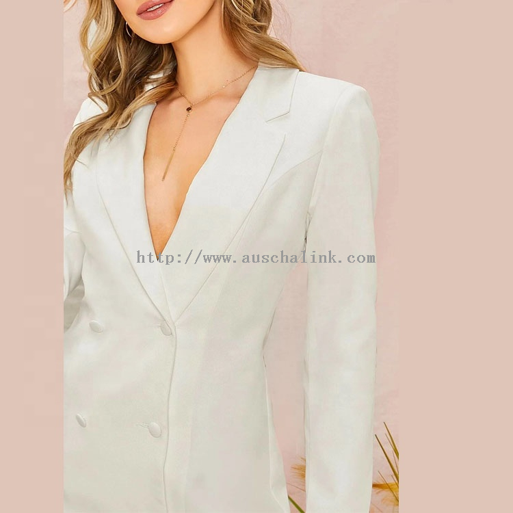 AUSCHALINK-High quality white medium length lapel double breasted business blazer dress for women