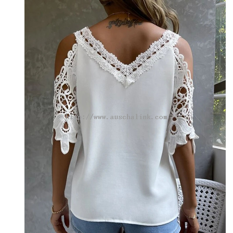 2022 Summer Solid Color Off-the-shoulder Convex V-neck Casual Shirt for Women