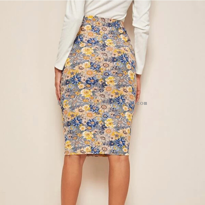 High Quality Spring/summer Multi-colored High-waisted Floral Pencil Career Tight Skirt for Women