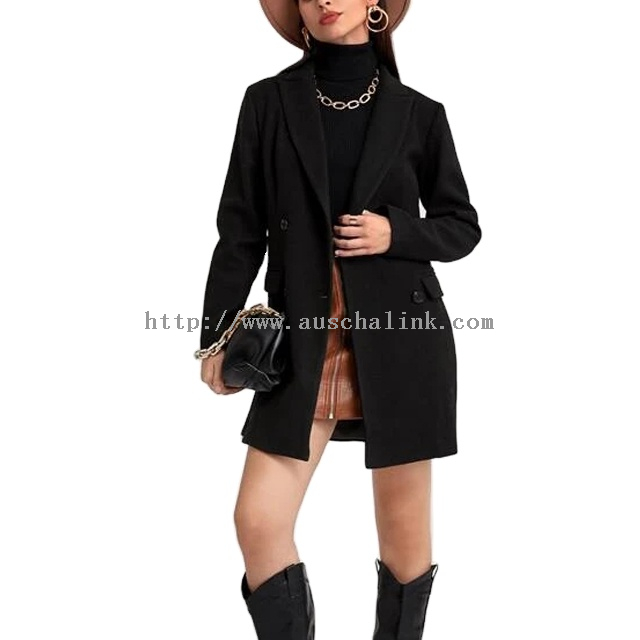 OEM/ODM Autumn/winter Solid Color Lapel Mid Length Double Breasted Fashionable Women's Coat