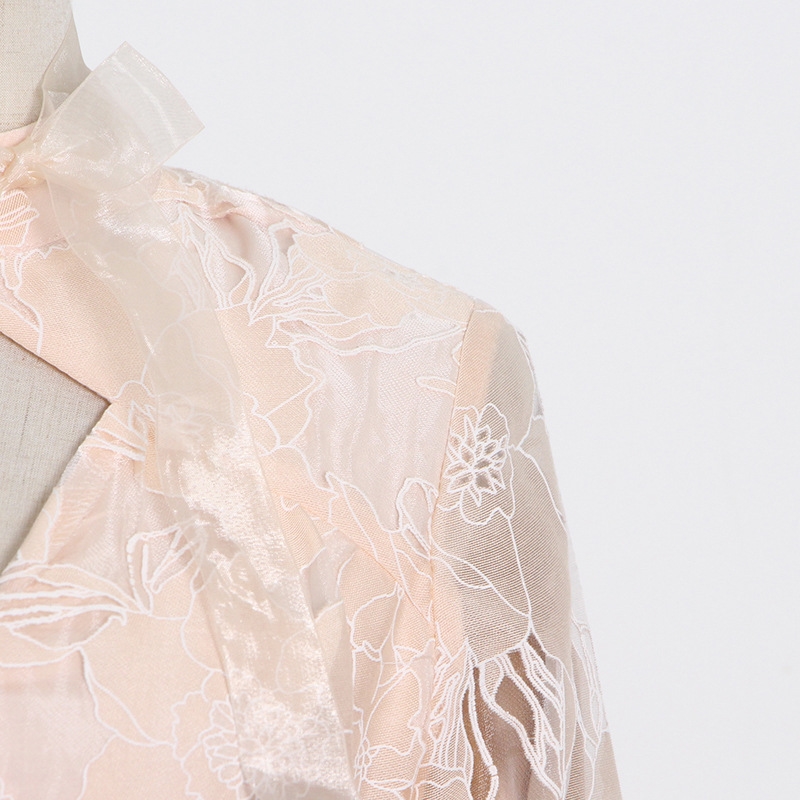 Lace Dress 2022 New Long Sleeve Hook Flower Hollow Elegant Solid Color Swing Dress Women
