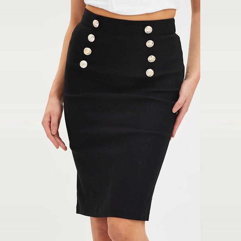 Auschalink Formal Office Skirts For Ladies Plus Size Elegance Button Work Skirts For Women