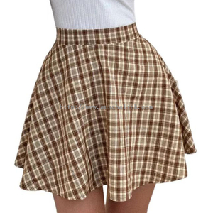 New Spring/summer High-waisted Multi-colored Plaid Printed A-line Skirt for Women