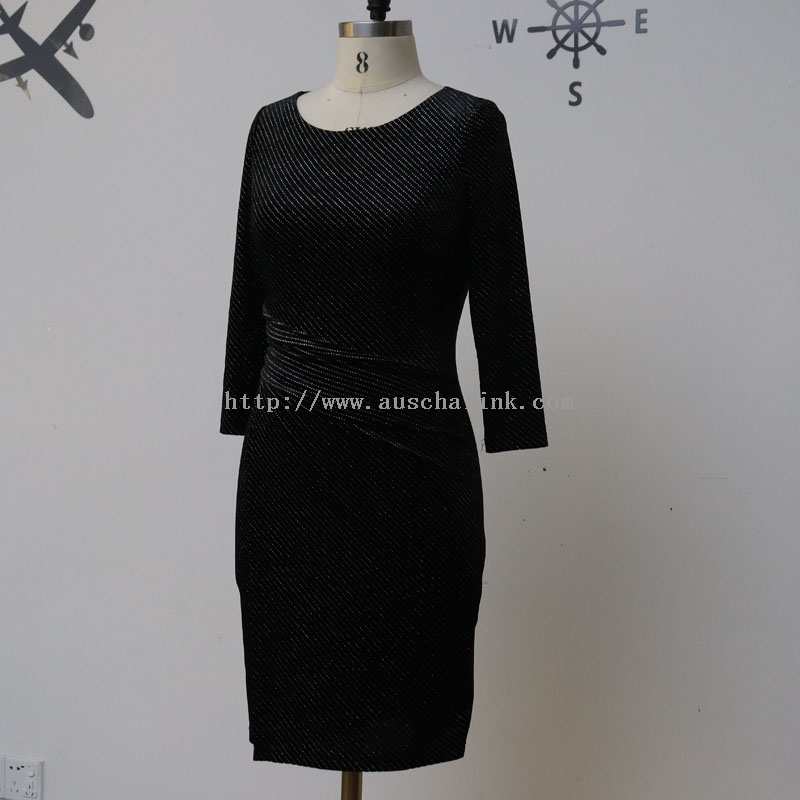 2022 New Black Long Sleeve Round Collar High Waist Sequins Tight Party Dress for Women