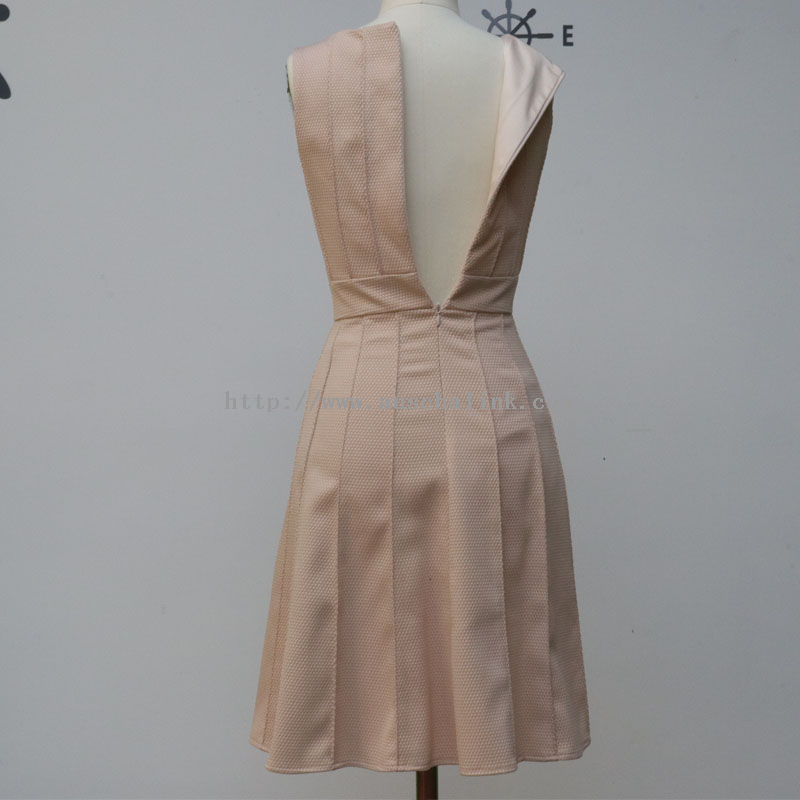 High Quality Short Sleeve Round Collar Printed Waist Belt Casual Dress for Women