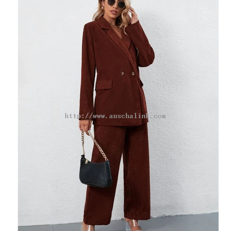 High Quality Double Breasted Corduroy Blazer And Trousers in A Two Piece Professional Suit for Women