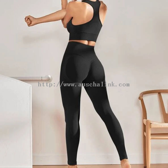 High Quality Round Neck Black Seamless I-back Sports Bra And Sports Leggings Activewear