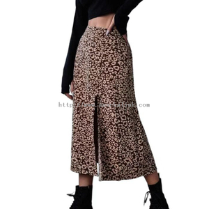 Fashion Design Multicolor Full-length Print Slit High Waist Retro Skirt for Women