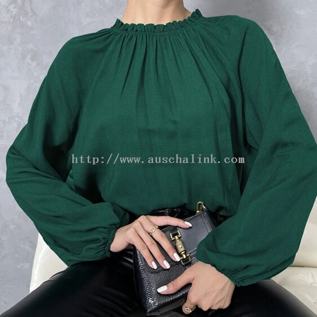 New design spring and autumn stand collar long sleeve frill decorative lantern sleeve casual shirt for women