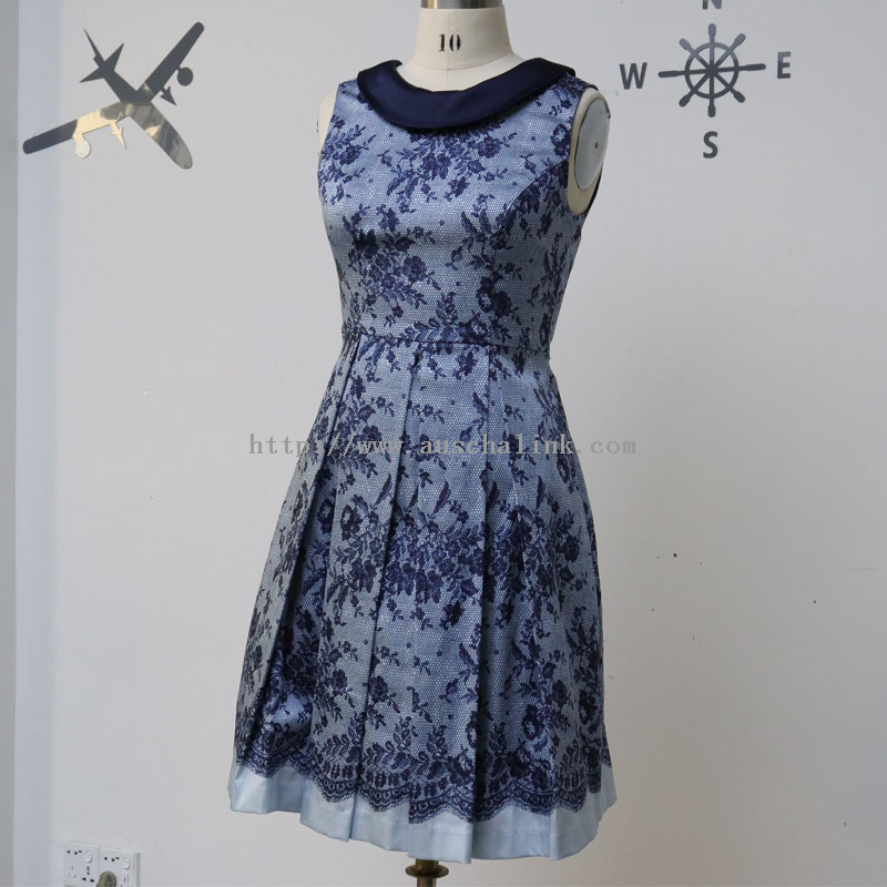 OEM/ODM Sleeveless Round Collar High-waisted Bell Print Elegant Dress for Women